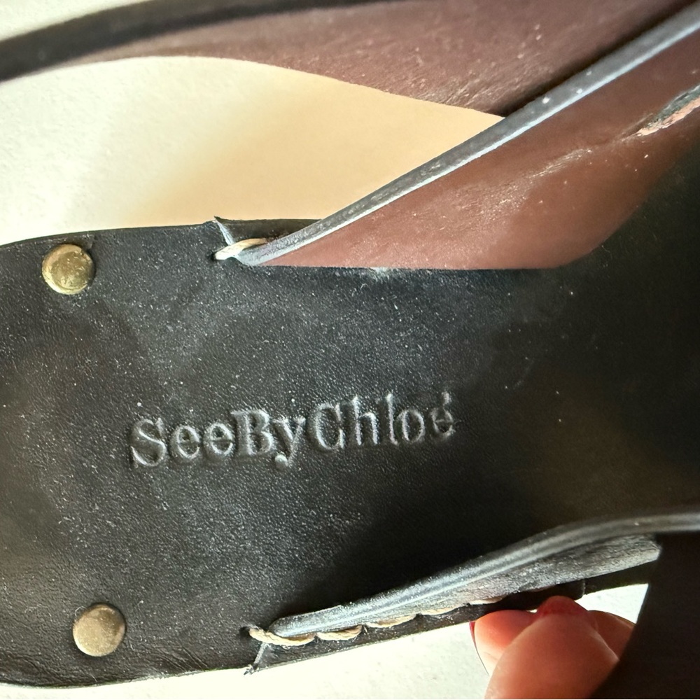 See By Chloe Dark Leather Sandals - Picture 3 of 9